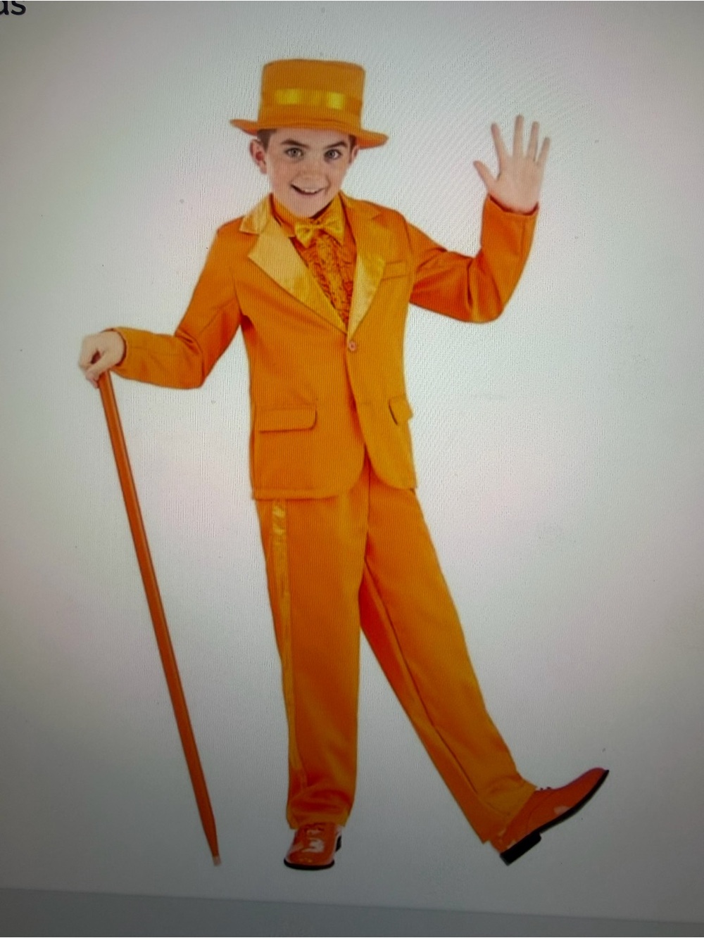 Kids Orange Tuxedo Costume Set with Top Hat Size Youth M (8-10)